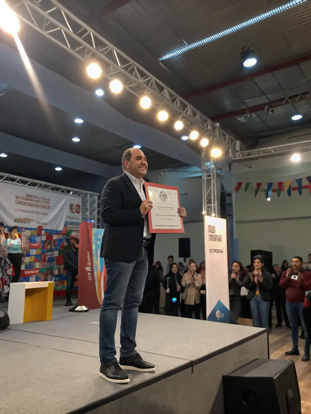 A photograph of a craftsman receiving an award at a SMOF event, highlighting the recognition of excellence.